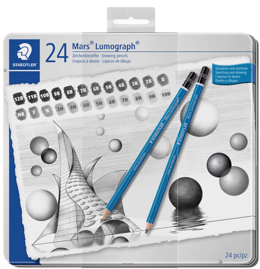 [100 G24] Staedtler Mars Lumograph Drawing Pencils 24 Shades